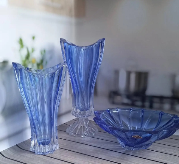 Aurum Plantica krištáľová váza 32cm Blue