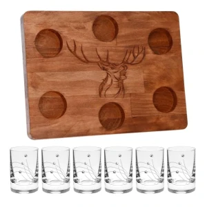 SET Drevená doska DEER + poháre Spirit 30538 Swarovski Crystals (1+6KS)