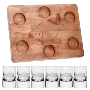 Darčekový set podnos WOOD + poháre Spirit Ryba (1+6 ks)