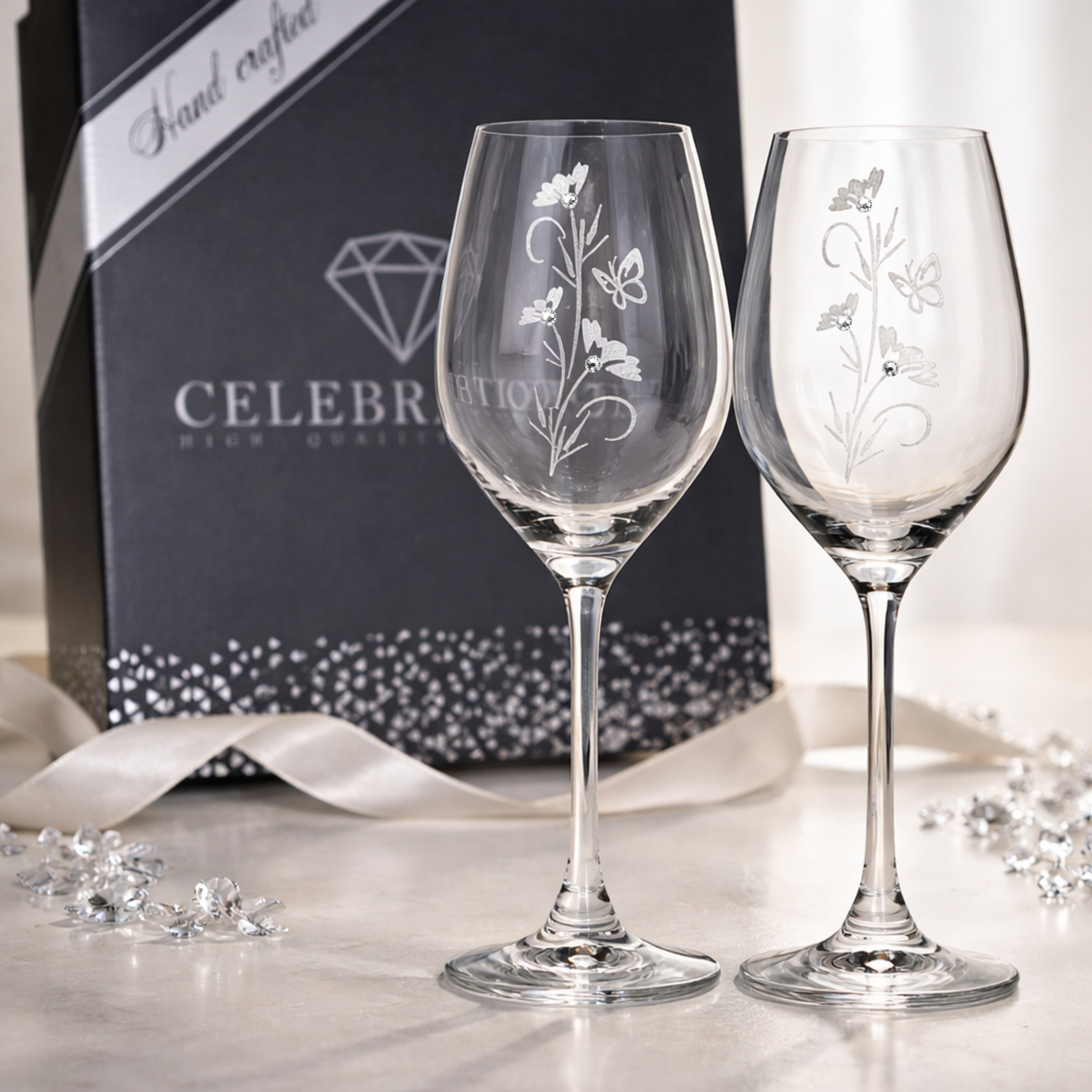 Pohár na víno Flowers 360ml s jarným motívom Crystals (2 ks)