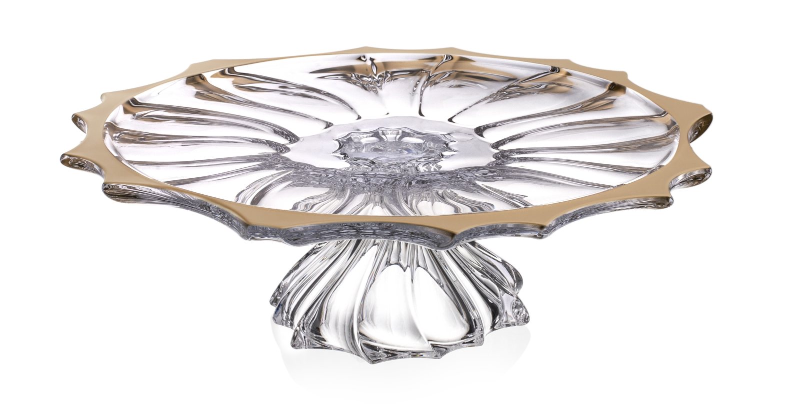 Aurum Plantica krištáľový tanier na nohe 35 cm so zlatým okrajom