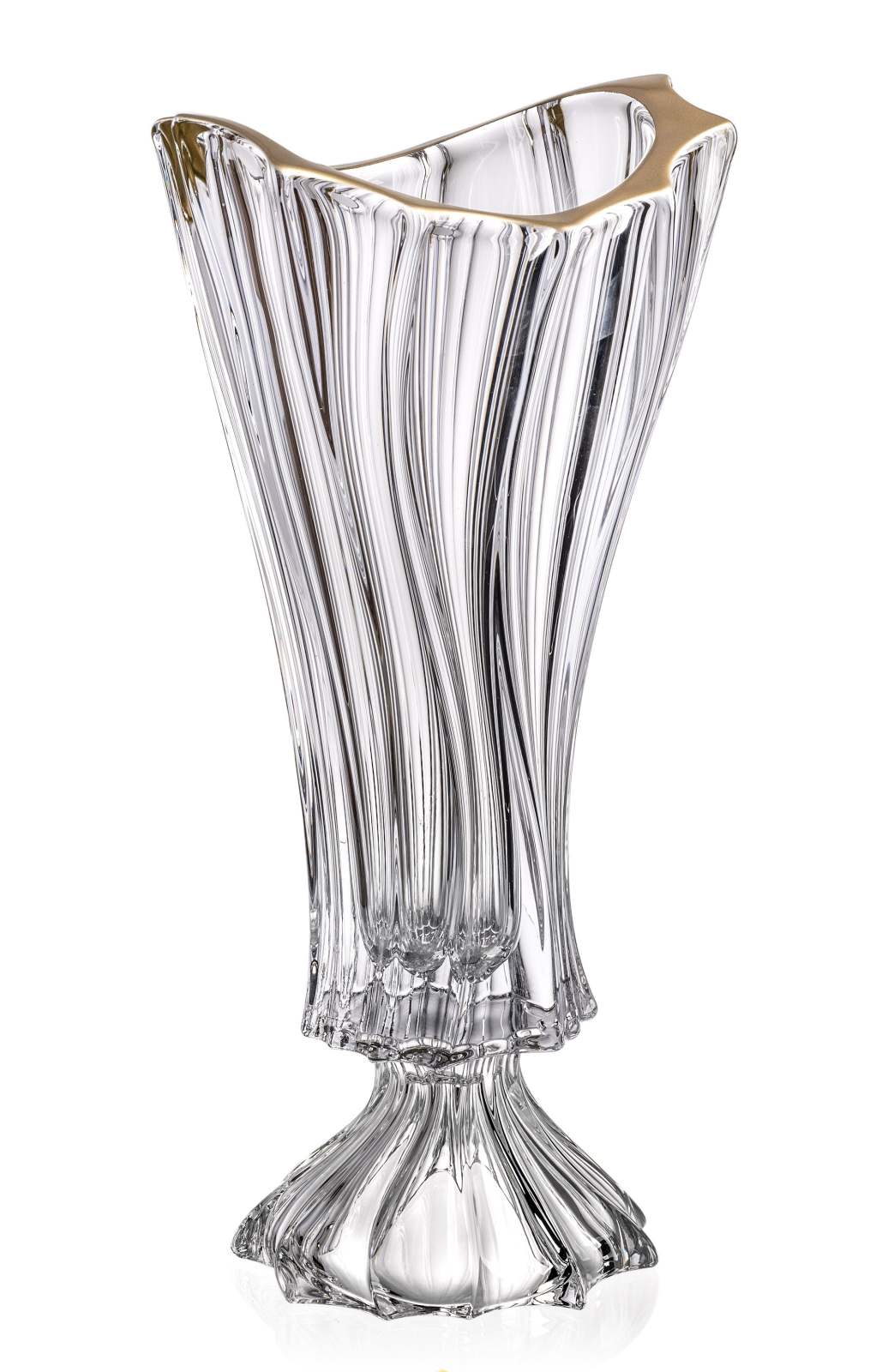 Aurum Plantica krištáľová váza na nohe 40cm zlatý okraj
