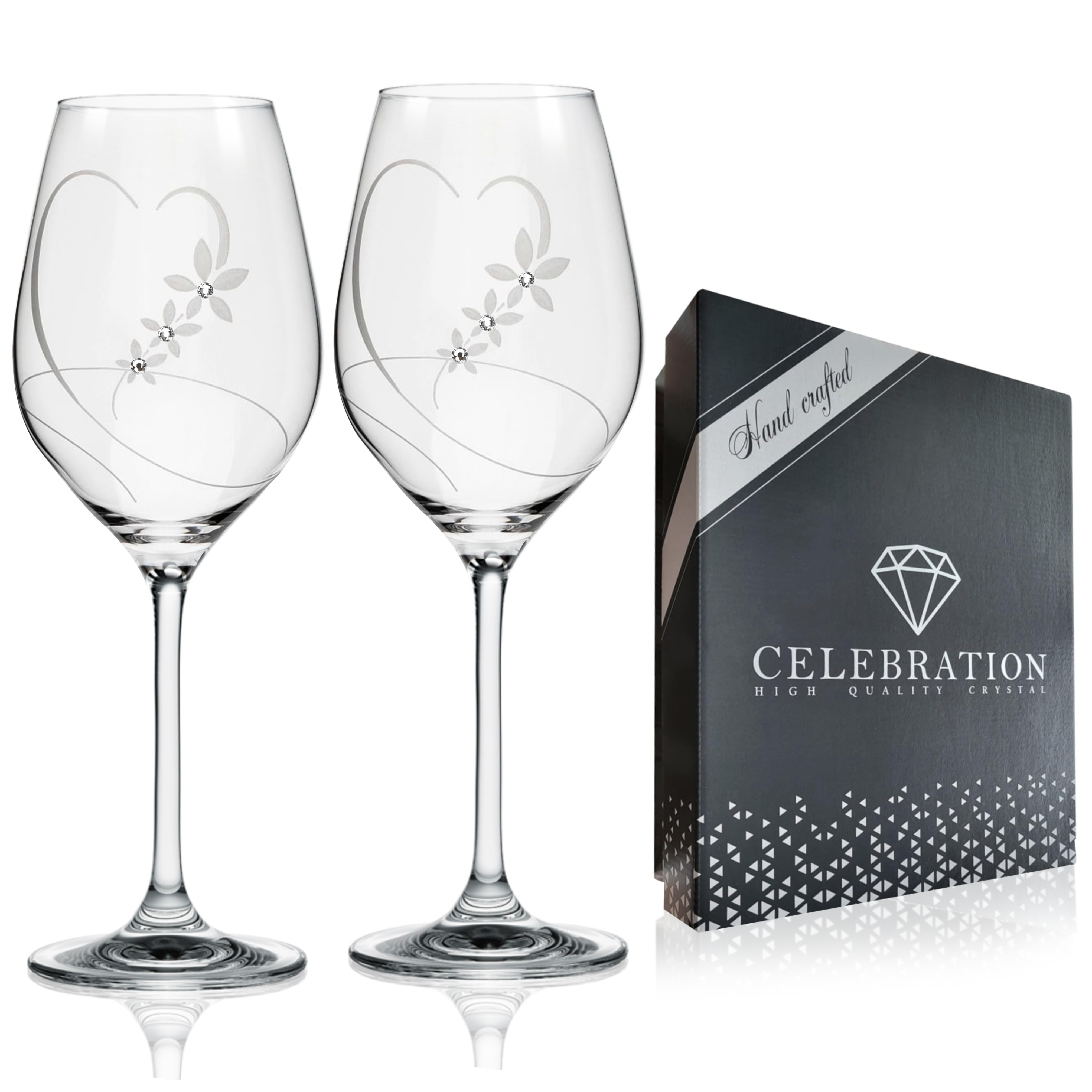Pohár na víno 360ml Celebration 100 srdce Swarovski (2KS)