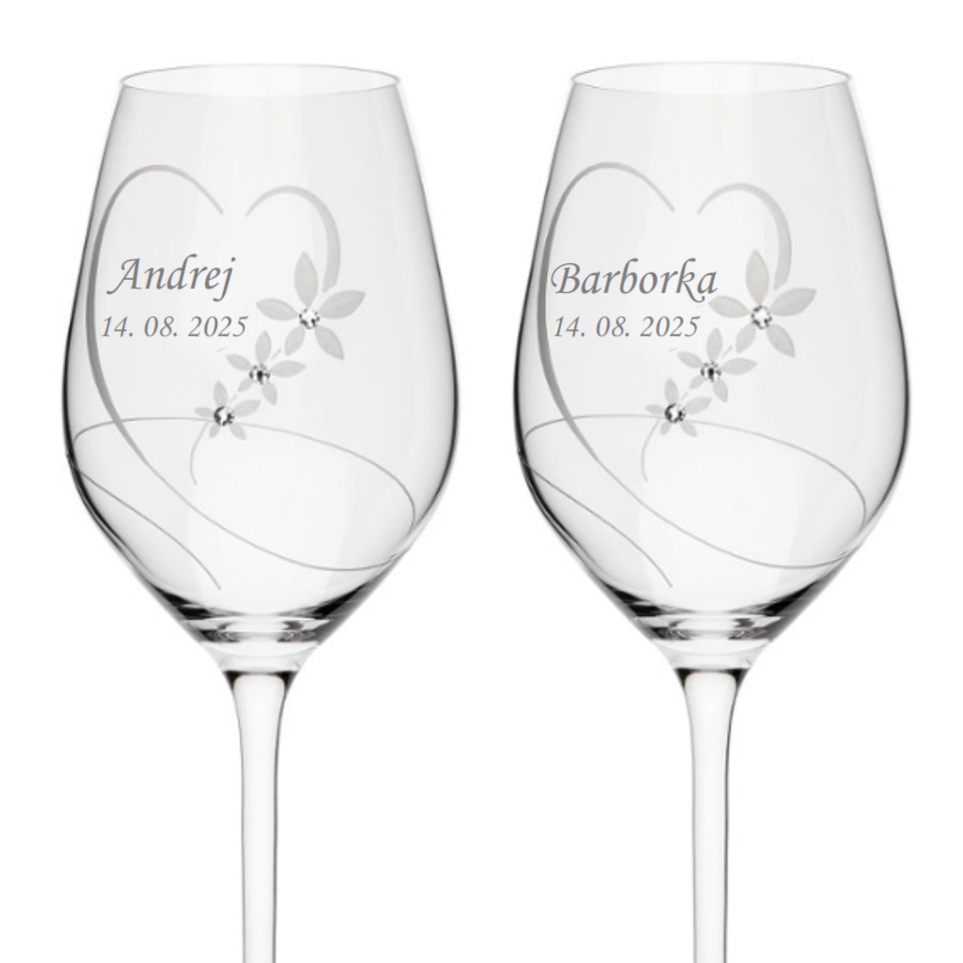 Svadobné poháre na víno s menom a dátumom 360ml dekor 100 Crystals (2KS)