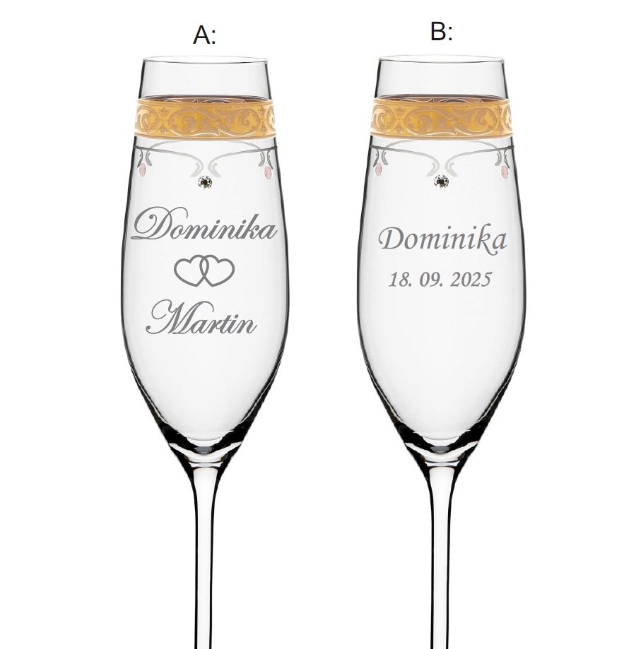 Svadobné poháre s menom a dátumom royal gold 210 ml Crystals (2KS)