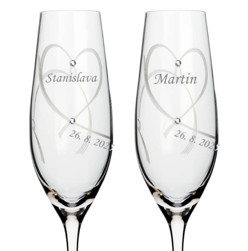 Svadobné poháre s menom a dátumom 210ml dekor 25260 Crystals (2KS)