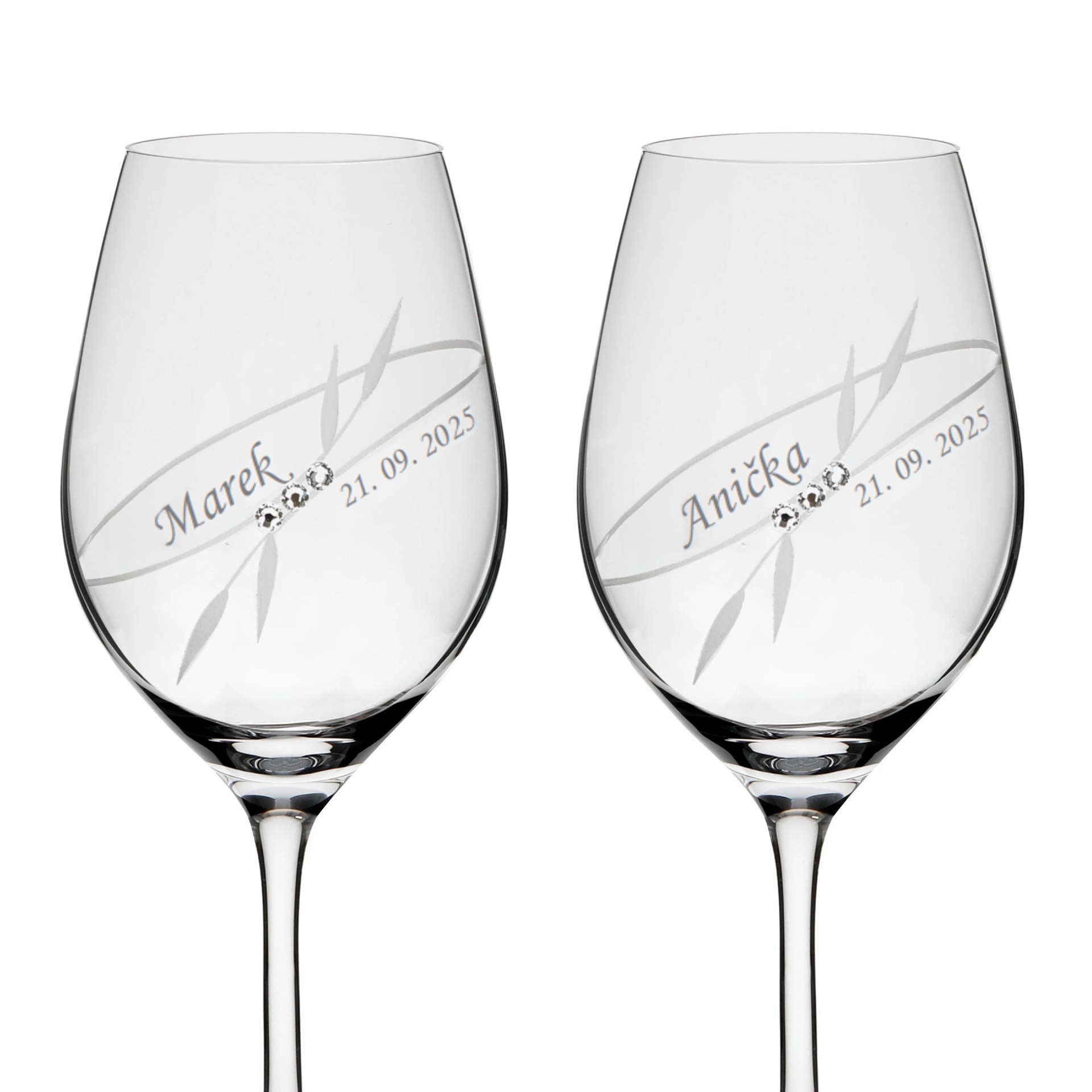 Svadobné poháre na víno s menom a dátumom 360ml dekor 139 Crystals (2KS)