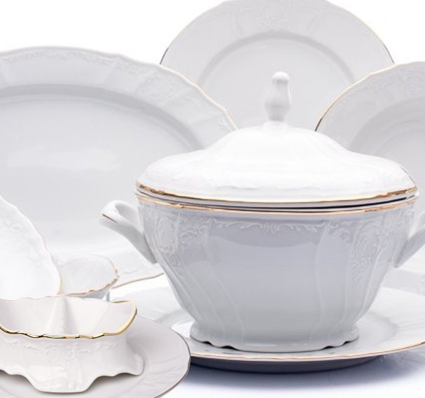 BERNADOTTE 26D. obedová súpr., EM500012 biela so zlatou linkou