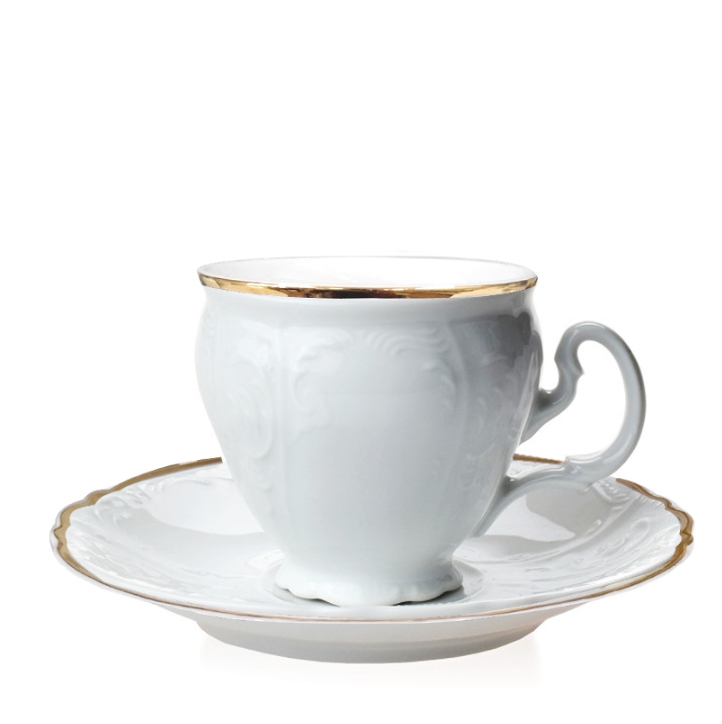 BERNADOTTE šapó set 6KS 170ml, biela so zlatou linkou, EM500012