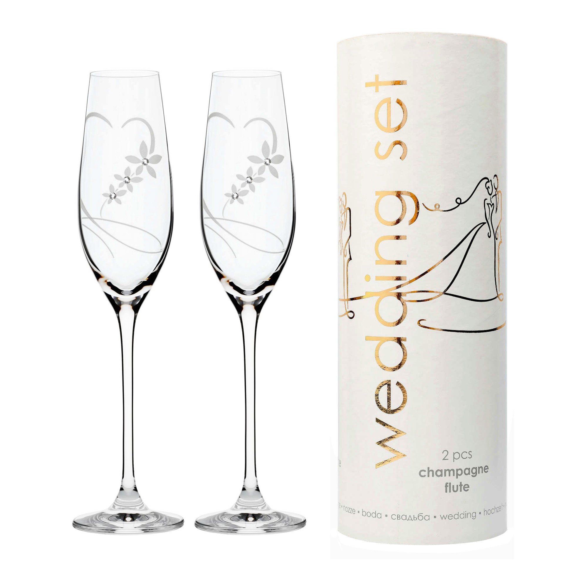 Svadobné poháre Celebration 210ml, dekor Srdce 100 Swarovski (2KS) TUBUS