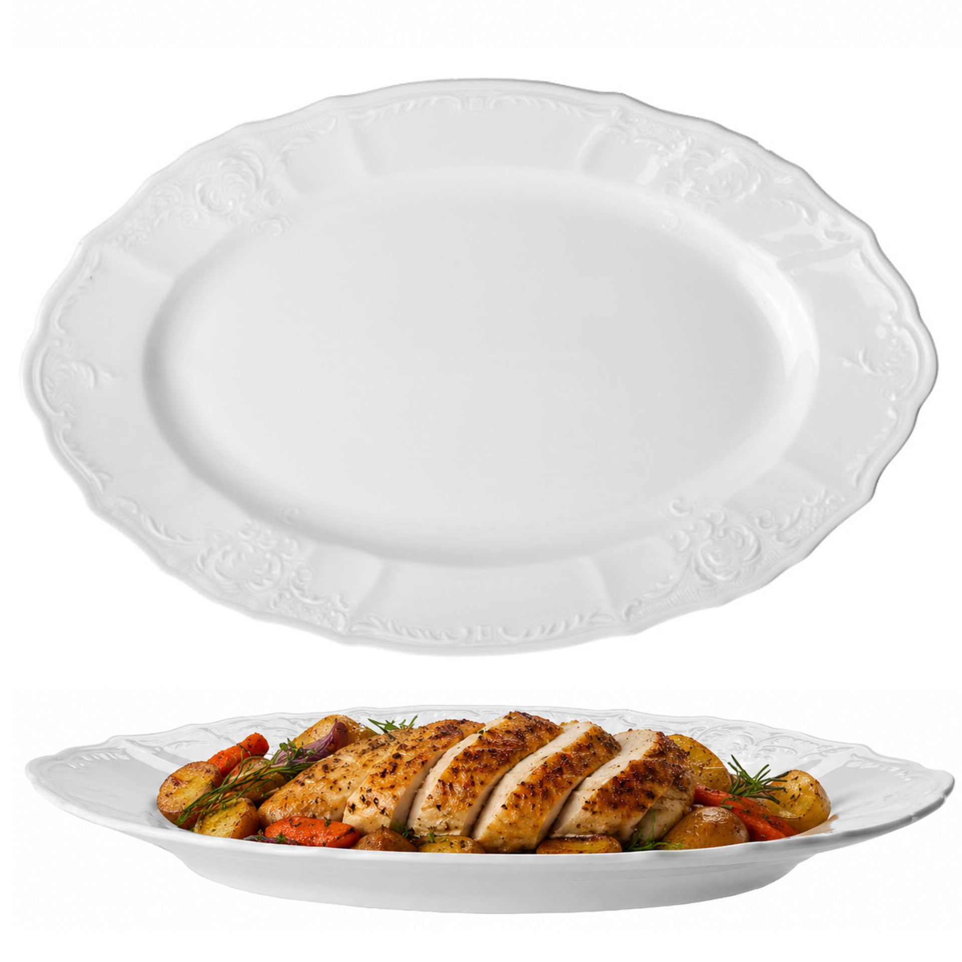 BERNADOTTE - Oválna misa 34cm, biela, II.A