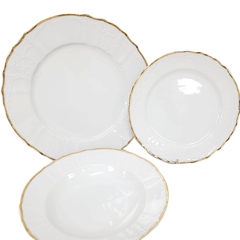 BERNADOTTE 18D tanierová súprava biela so zlatou linkou EM500012