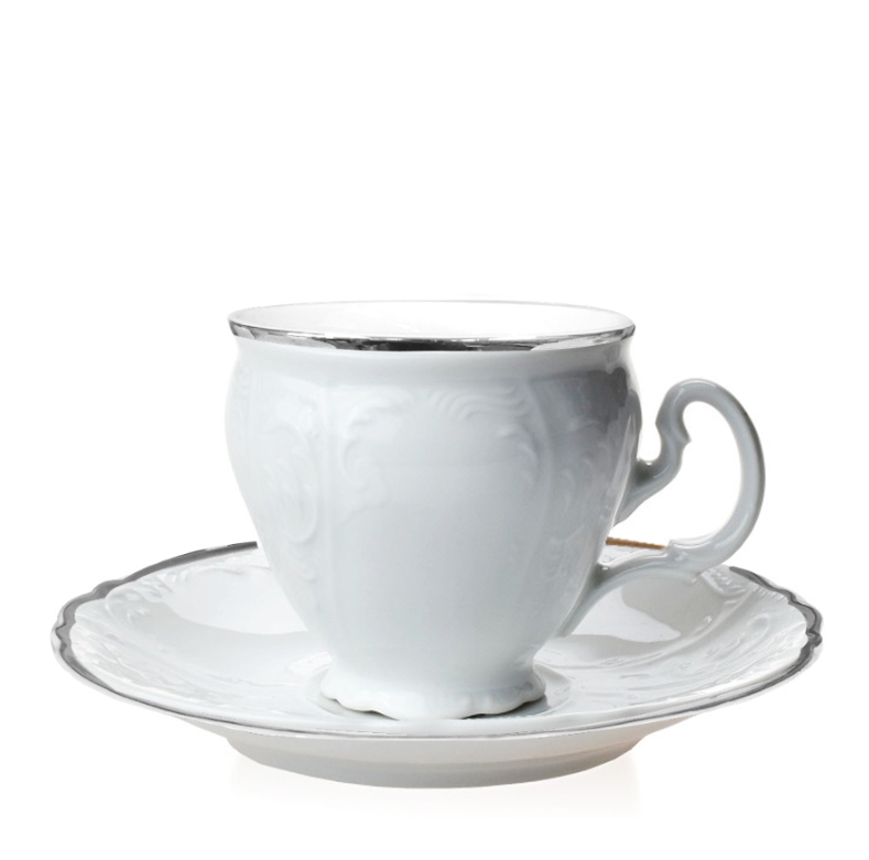 BERNADOTTE šapó set 6KS 170ml, EM311021 biela s platinovou linkou