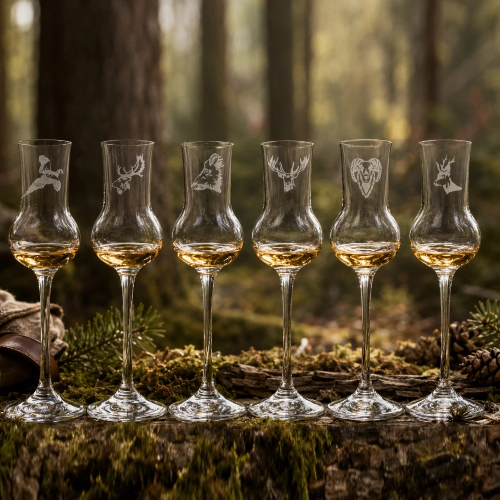 Poháre Grappa s poľovníckym motívom HUNTER (6ks)