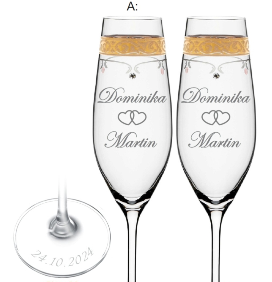 Svadobné poháre s menom a dátumom royal gold 210 ml Crystals (2KS)