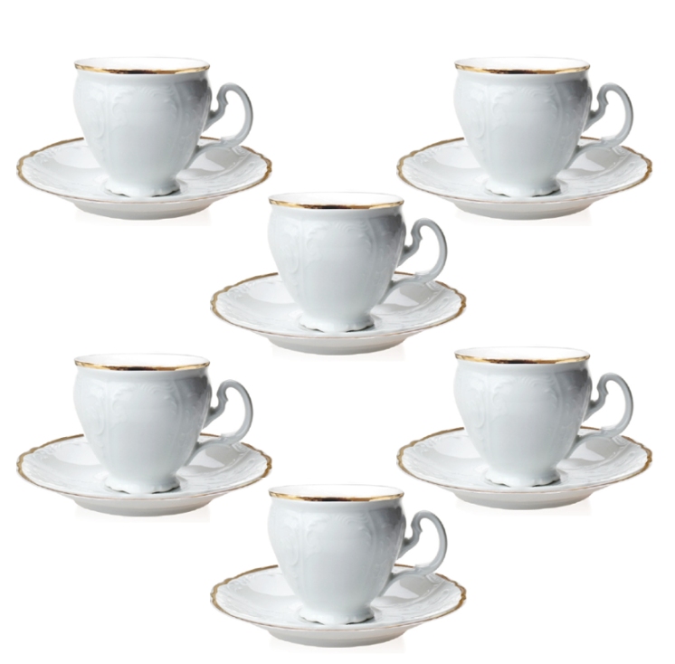 BERNADOTTE šapó set 6KS 170ml, biela so zlatou linkou, EM500012