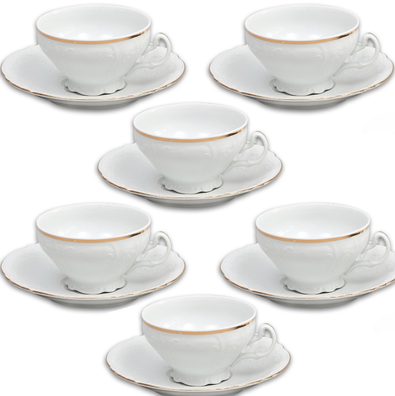 BERNADOTTE čajová súprava 17D biela so zlatou linkou ZL 500012