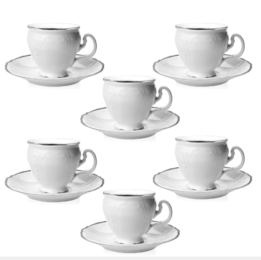 BERNADOTTE šapó set 6KS 170ml, EM311021 biela s platinovou linkou