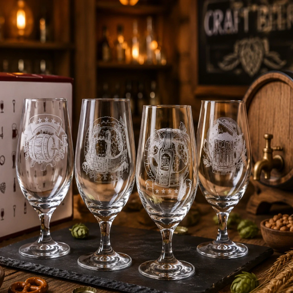 Štýlové pivové poháre CITY 460ml dekor (4ks) - ideálne ako darček