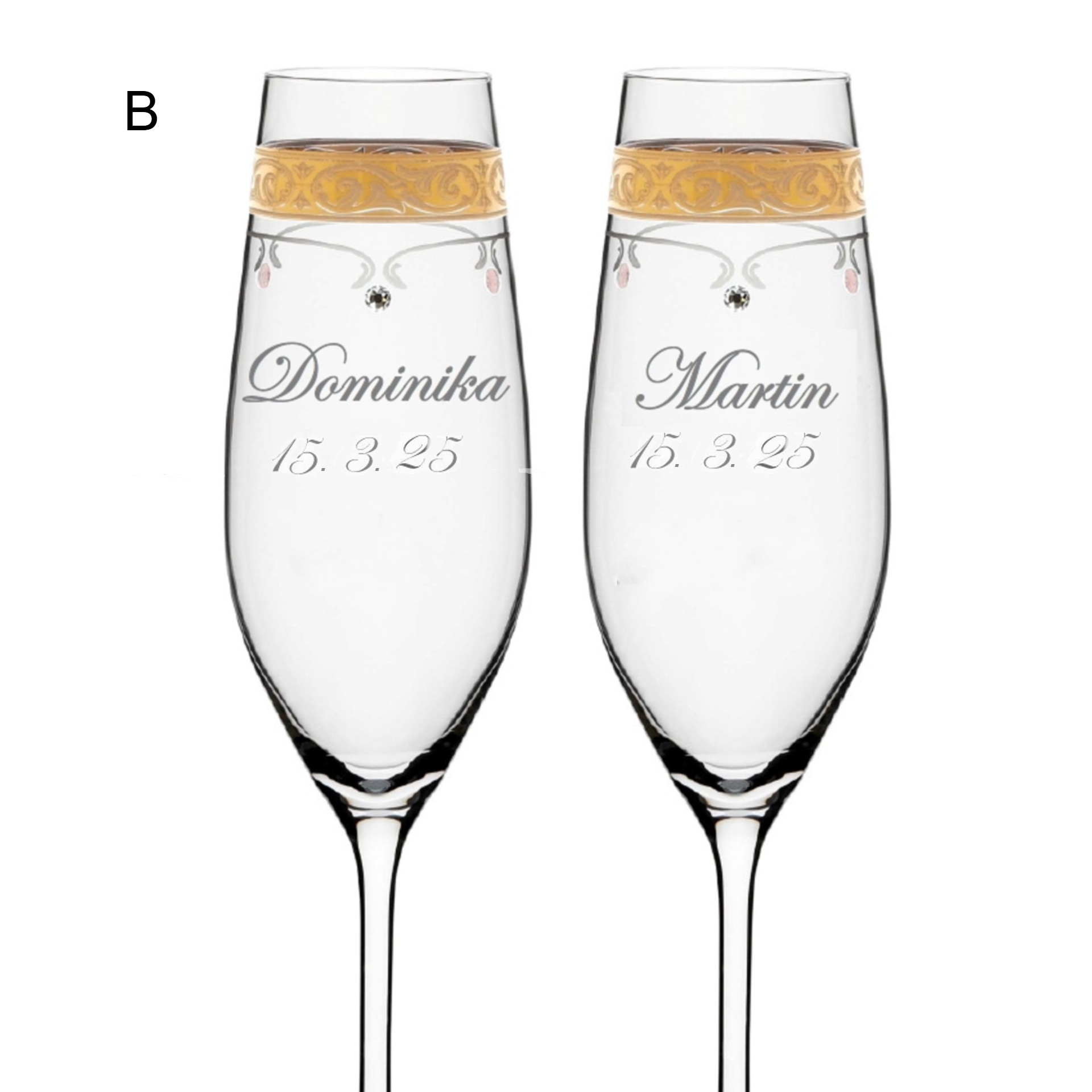 Svadobné poháre s menom a dátumom royal gold 210 ml Crystals (2KS)